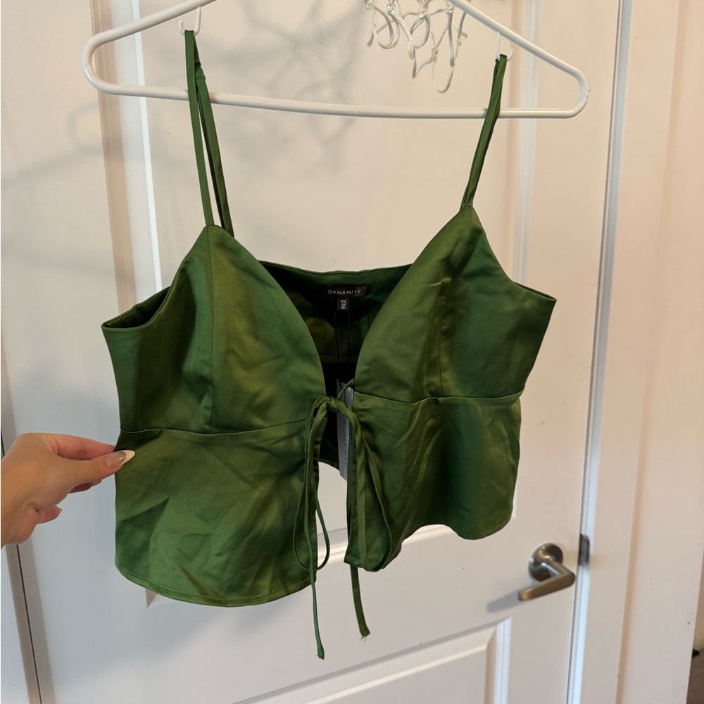 Green Satin Crop Top